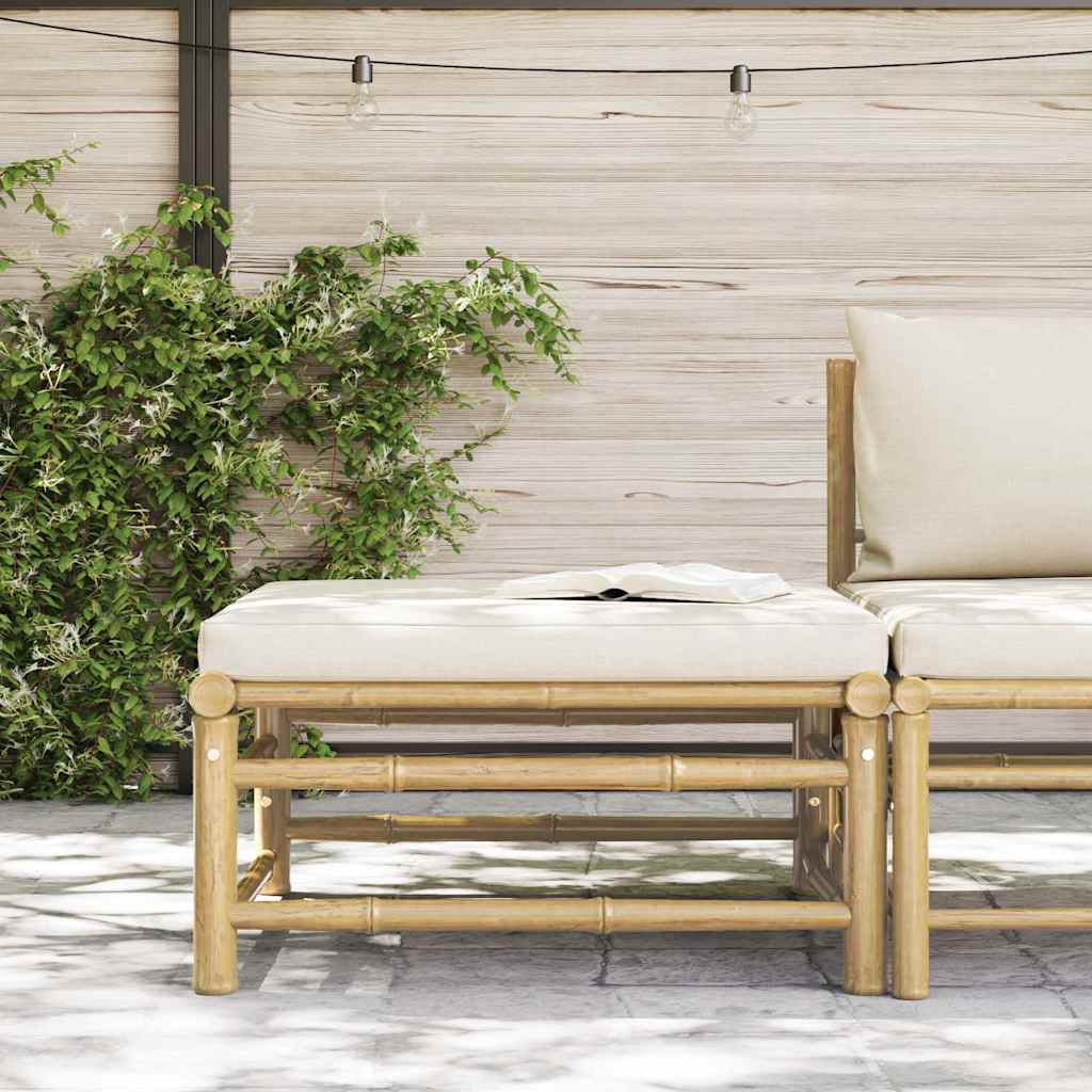 Garten-Fußhocker mit Kissen Cremeweiß Bambus